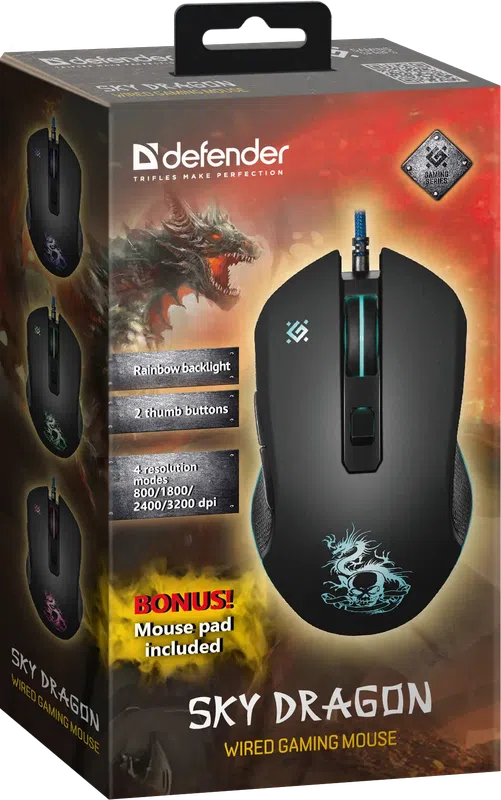 Defender - Дротова ігрова миша Sky Dragon GM-090L