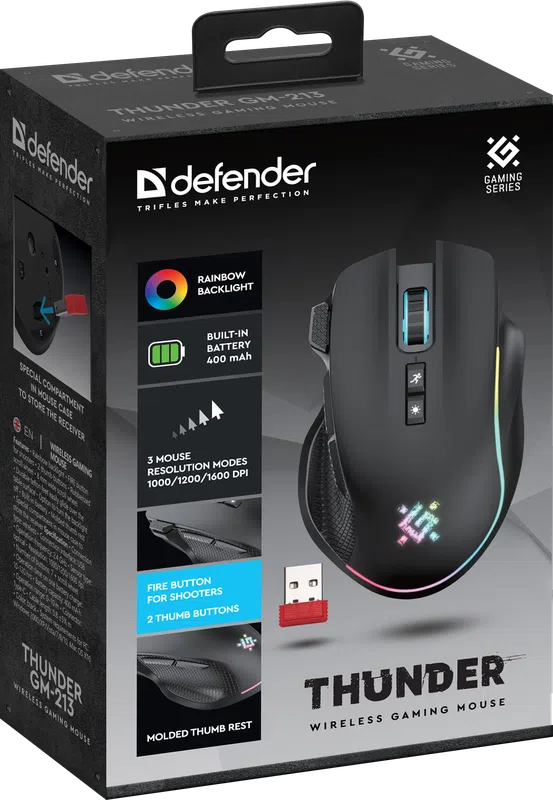 Defender - Бездротова ігрова миша Thunder GM-213