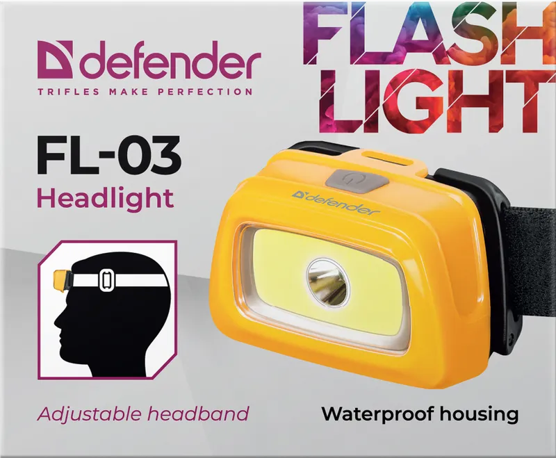 Defender - Ліхтар налобний FL-03, LED+COB, 3 режима