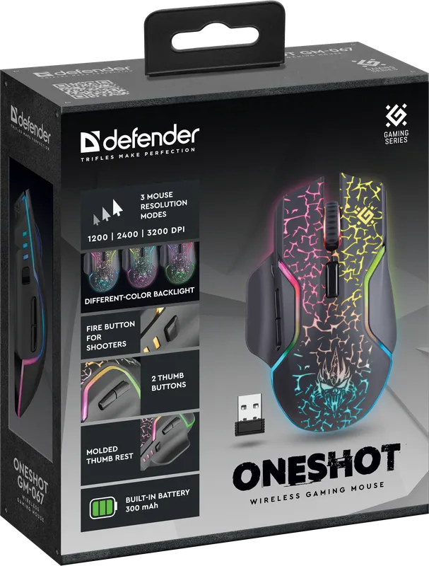 Defender - Бездротова ігрова миша Oneshot GM-067